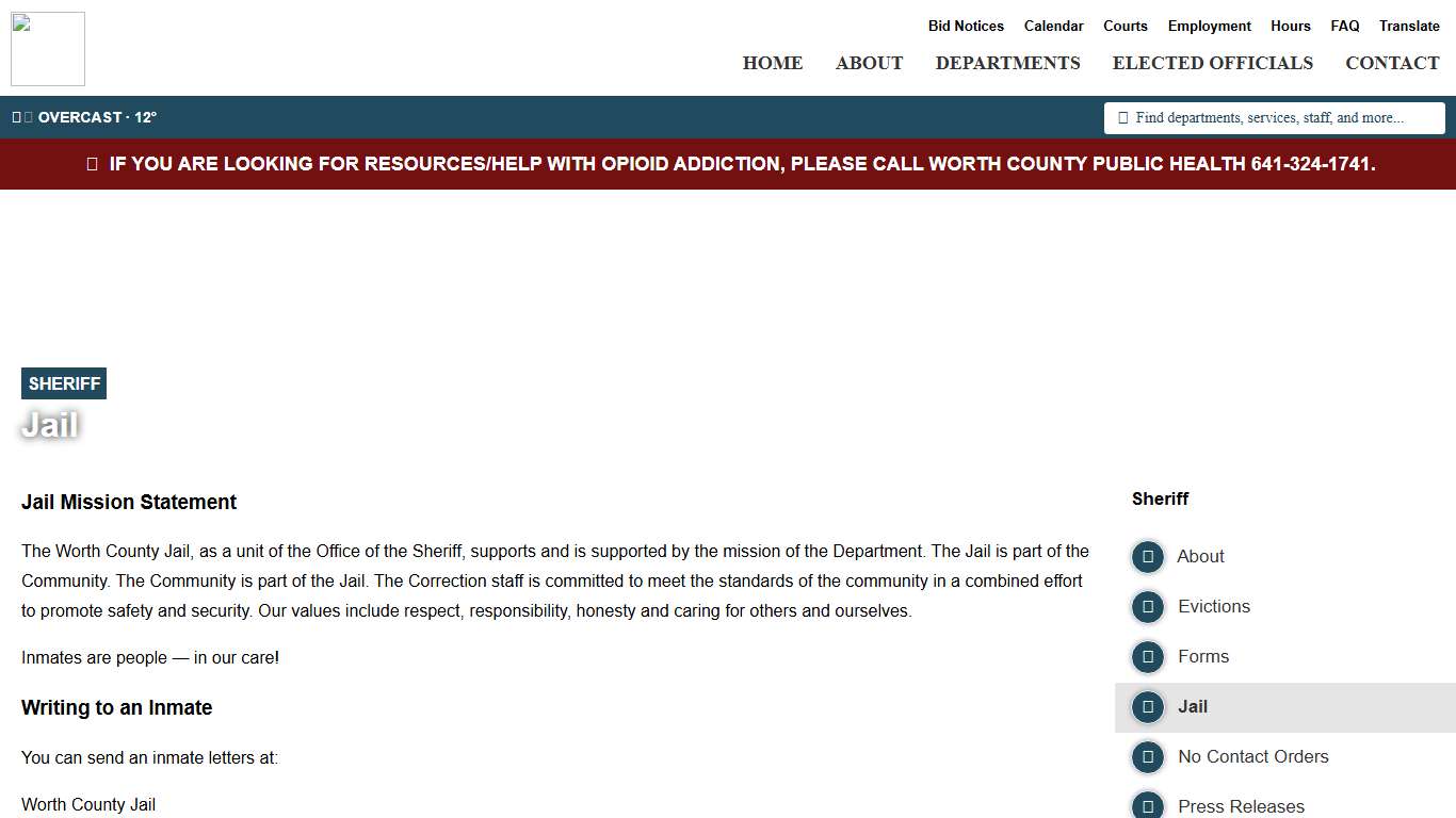 Jail & Corrections - Sheriff's Office - Worth County, Iowa